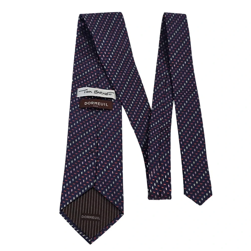 Tom Barnett Dormeuil Silk Tie Navy Blue Geometric Micro Pattern Made in France